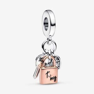 Pandora Two-tone Key, Padlock & Heart Triple Dangle Charm